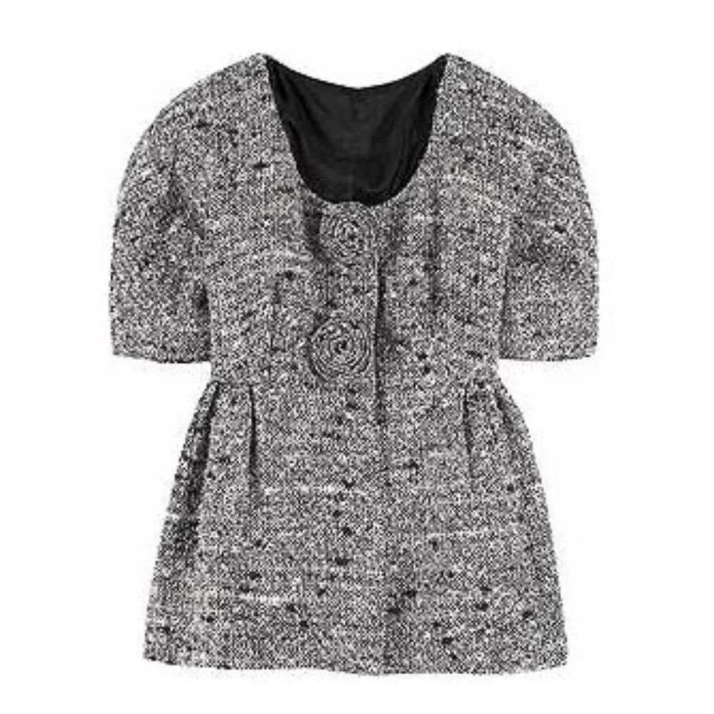 ANNA SUI Tweed Rosette Embellished Peplum Jacket sz 4 Women's - Picture 1 of 8